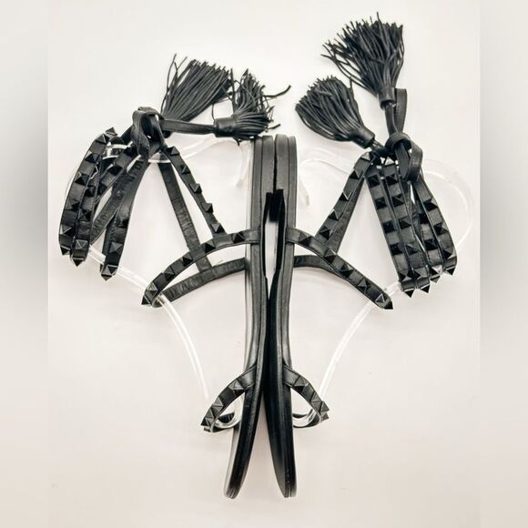 Valentino Garavani Rockstud Gladiatore Sandals Black Leather Ankle Tie EU 37 US7 - Picture 6 of 13